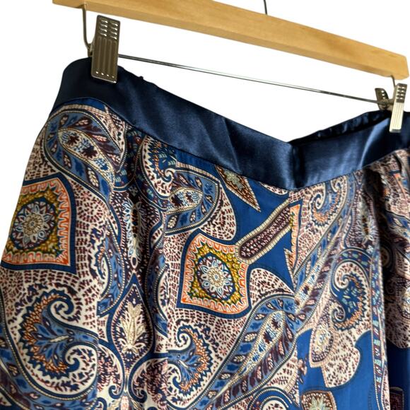 Anthropologie Elevenses Ines Blue Paisley Print Wide Leg Flowy Boho Pants Size L - Picture 6 of 15